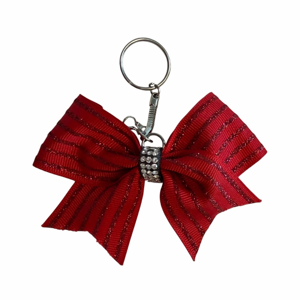 Cute Sparkly Red Cheer Bow Keychain
